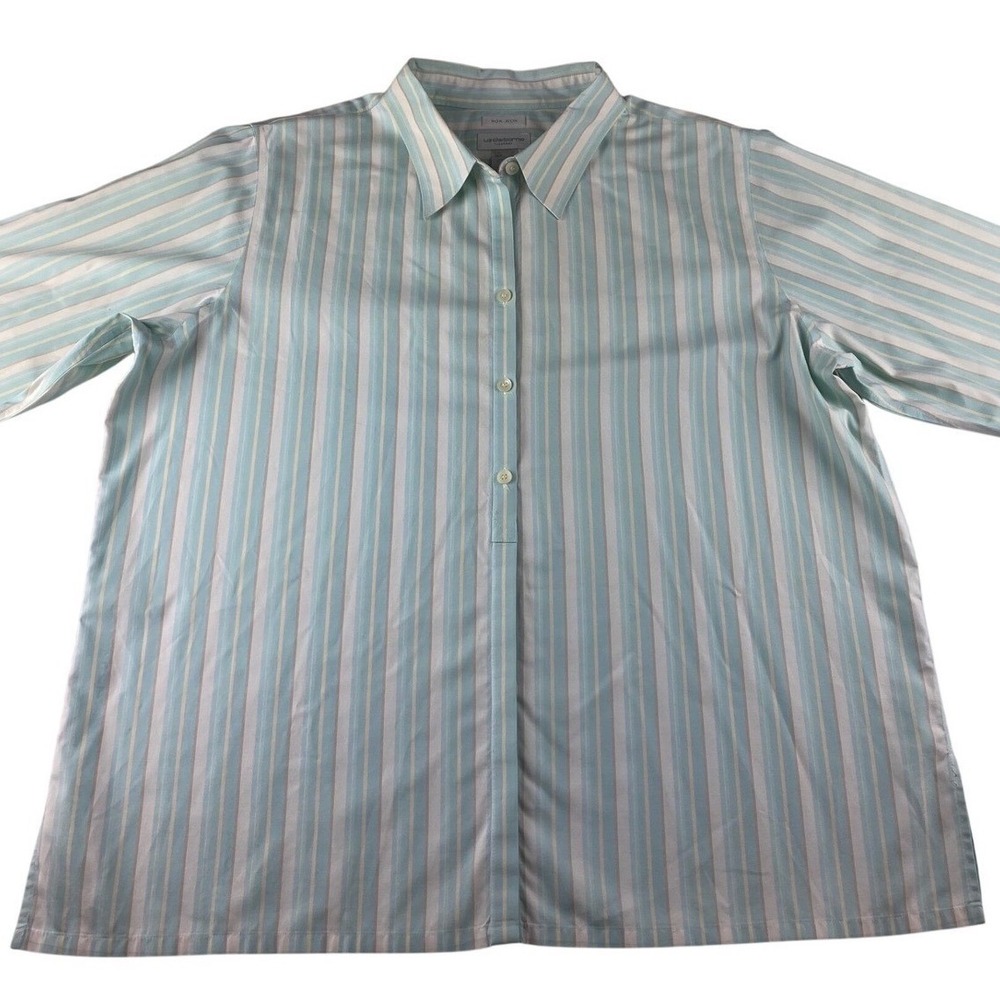 Liz Claiborne Lizsport Womens XL Blue Striped Non-Iron Cotton Button Down Shirt